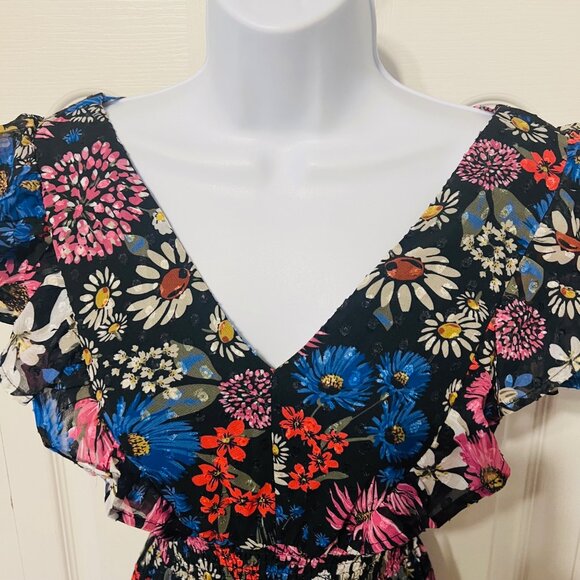 KoKo & Mason-Long Ruffled Floral Dress-Size X Small-Black/Pink Mix-Boho-Ruffles - Picture 4 of 16